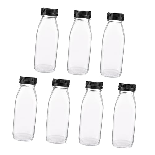 CIYODO 8Pcs 300ml Glass Square Milk Bottles Juice Containers Plastic Lids Leakproof for Lunchboxes