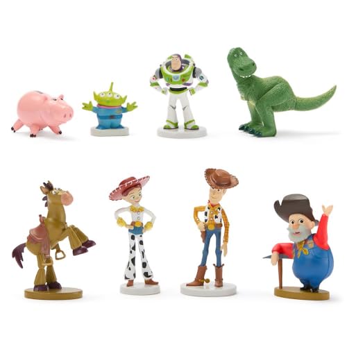 DISNEY STORE Official Toy Story Figure Set - 8 Fully Sculpted Disney Figures Including Buzz Lightyear, Woody, Jessie & More in Double-Tiered Box with Scenic Backgrounds