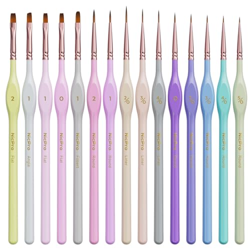 Nicpro 15PCS Micro Fine Detail Paint Brush Set, Aesthetic Pastel Small Miniature Fine Tip Detail Brushes Kit for Acrylic Oil Watercolor, Craft, Models, Miniatures, Rock Painting, Paint by Numbers