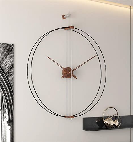 Gdrasuya10 Minimalist Large Wall Clock, Nordic Style Wall Clock Wall Decor Walnut Dial Metal Frame Battery Operated Non Ticking for Living Room Bedroom Home Decor 27 inch