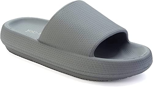 Joomra Slippers for Women Mens Foam Pillow House EVA Shower Bath Bathroom Home Platform Sandals Flat Cushion Slides for Ladies Female Male Sandles Grey 39-40