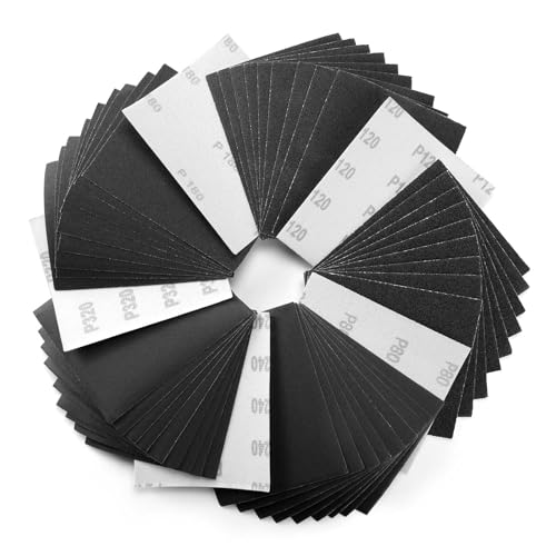 1/4 Sheet Sandpaper Assorted 80/120/180/240/320 Grit Hook & Loop or Clip on Sander Sheets 5.5" x 4.5" Silicon Carbide Sanding Sheets for Wet/Dry Palm Sanders Polishing Accessories, 50PCS