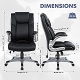 COLAMY High Back Executive Office Chair- Ergonomic Home Computer Desk Leather Chair with Padded Flip-up Arms, Adjustable Tilt Lock, Swivel Rolling Chair for Adult Working Study-Black