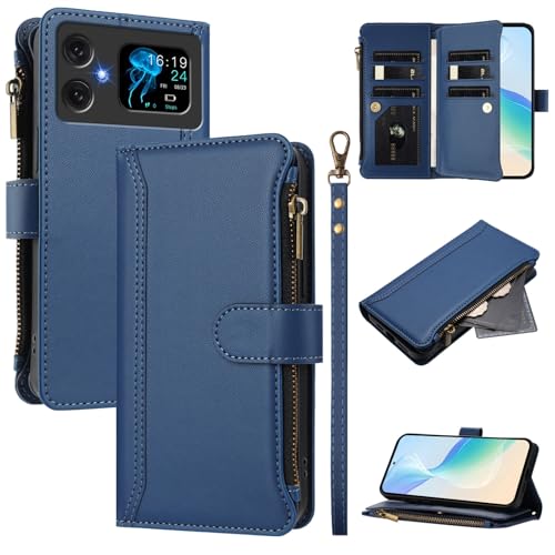 linsuyu Cover Compatible with Cubot A20,Compatible with Cubot A20 Zipper Dual Card Slot Wallet Phone Case Blue