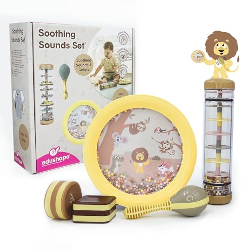 Edushape Soothing Sounds Gift Set - Baby Musical Instruments & Toddler Music Set - Includes Hand Drum, Rain Stick, Shakers, Maracas - Interactive Baby Musical Toys for Kids & Toddlers 18 Months & Up