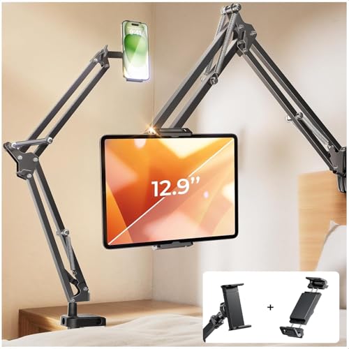 LISEN Tablet Stand Phone Holder iPad Holder for Desk Mount[Ultra Sturdy] 2 Clamps Kindle Holder for Bed Gooseneck Phone Tablet Holder Mount Phone Stand fits iPhone iPad Mini 7 Kindle 4-13" Device