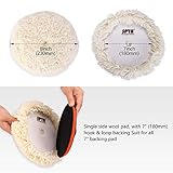 Wool Polishing Pads, SPTA 8"(200mm) 100% Natural Wool Buffing Pad with Hook & Loop Backing 4pcs Set Come with 5/8-11 Thread Backing Plate for Car Polishing, Buffing and Cutting