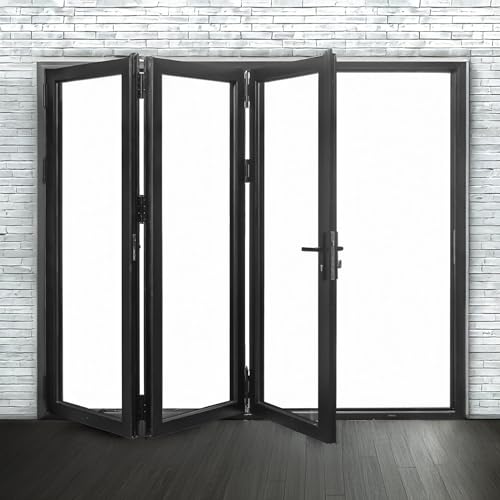 3 Panel, Folded Out, Right to Left, Folding Patio Door, Aluminum Folding Door (Black, W96*H80)