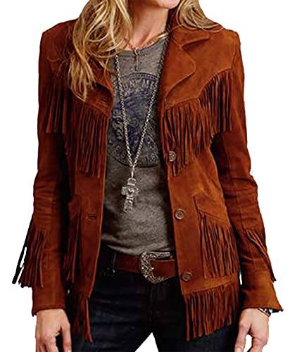 ZA-Fashed Ladies Jacket Handmade Western Suede Leather Cow-Lady Women Fringe Jacket Coats