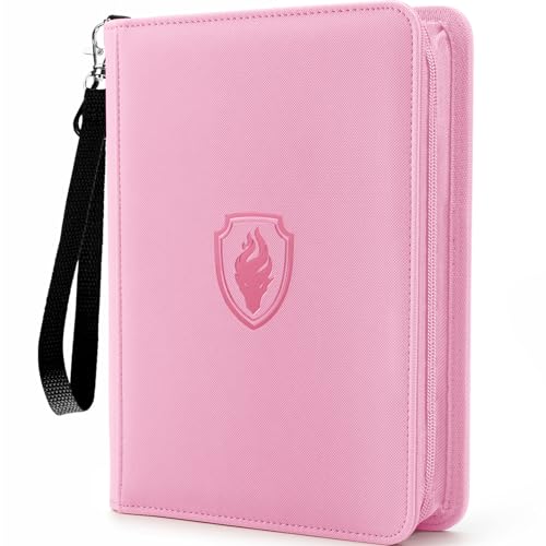Fabmaker Premium 4 Pocket Zip Card Binder, Trading Card Binder for 320 Cards, Portable PU Card Collection Binder, Collector Card Album Folder for MTG, TCG, Sports Cards, Game Cards (Pink)