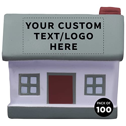 DISCOUNT PROMOS Custom House Squeeze Balls Set of 100, Personalized Bulk Pack - Perfect for Promotional Giveaways - Grey