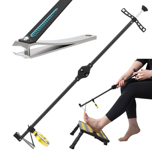 Foldable Extended Long Handle Toenail Clippers with Magnifier-4mm Wide Jaw & Ergonomic Design for Seniors, Arthritis& Limited Mobility | Heavy-Duty, No-Bend Trimming, Tool-Free Foldable (24" Black)