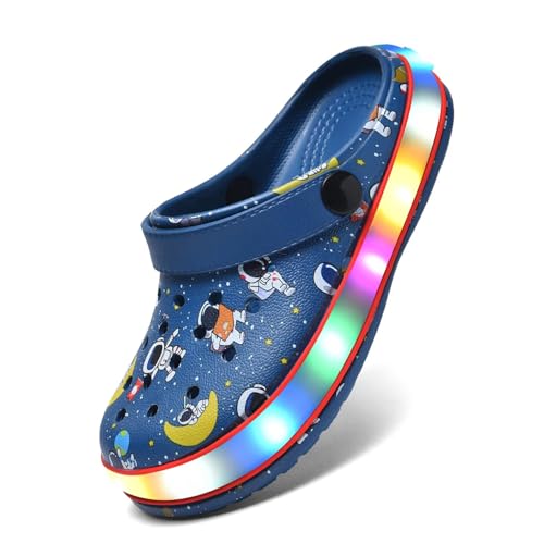 XPKWS Toddler Kids Clogs Boys Girls LED Garden Shoes Light up Sandals Slip on Quick Dry Beach Slippers (YHY-Navy,25)