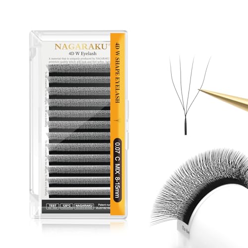 NAGARAKU 4D W Shape Eyelash Extension Supplies Natural Soft Volume 0.07mm C curl 8-15mm Mix Premade Fans Faux Mink Matte Black Cluster Easy Fanning False Lashes