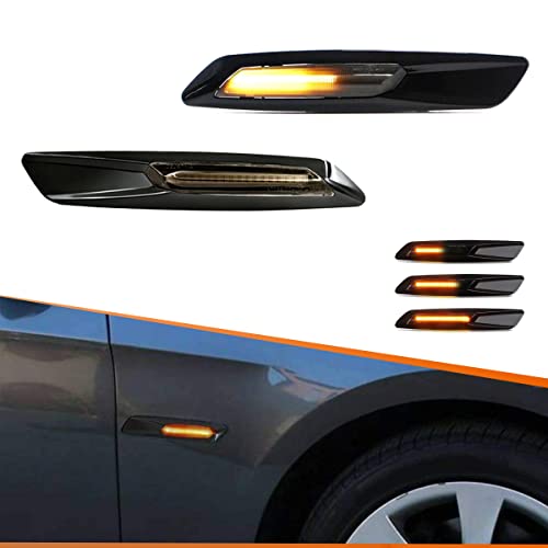 ADIIL Black F10 Style Smoked Lens Front Fender Sequential Amber LED Turn Signal Lamp Side Marker Lights Assembly For BMW 1 3 5 Series E82 E88 E90 E91 E92 E93 E60 E61