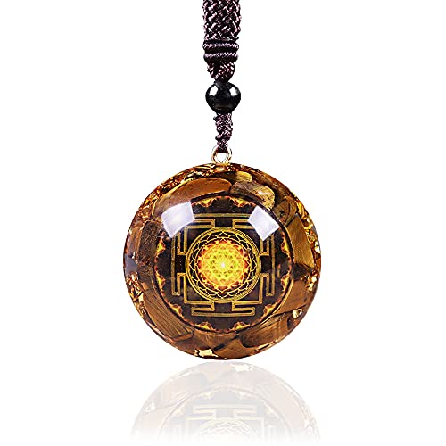 Day Day Up Orgonite Pendant Tiger Eye Necklace Sri Yantra Necklace Sacred Geometry Energy Healing Yoga Jewelry (Style 1)