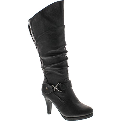 TOP Moda Womens Page-65 Knee High Round Toe Lace-Up Slouched High Heel Boots,Black,9