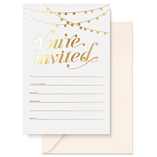 S&O Party Invitations! 25 Gold Foil Traditional Invitations with Envelopes, Wedding, Baby, & Bridal Shower Invite, Housewarming Birthday, and Girls Quinceanera Invite Cards for Every Celebration - 4x6