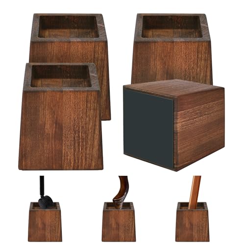 Alpeir Wood Bed Risers Heavy Duty, Support Loading 2200lbs, 4 Pack Furniture Riser Leg Height Extenders Lifts for Dorm Sofa Couch Desk Chair Table, Retro Brown, 3.5" H(Inner 3" H)