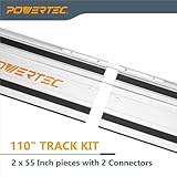 POWERTEC 110" Track Saw Guide Rail Kit for Makita and Festool, Includes 2PK 55" Guide Rails, 2PK Guide Rail Connectors, and 2PK 7" Track Saw Clamps (72057)