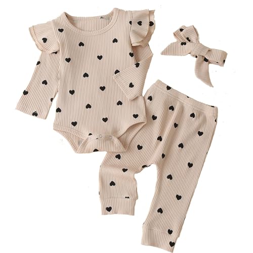 Fullfamous Infant Baby Girl Clothes Outfits,Fall Winter Romper Christmas Clothing Set 9-12 months Ecru Heart