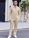 COOFANDY Men's Tracksuit 2 Piece Set Outfits Quarter Zip Polo Sweatsuit Athletic Long Sleeve Casual Sports Jogging Beige