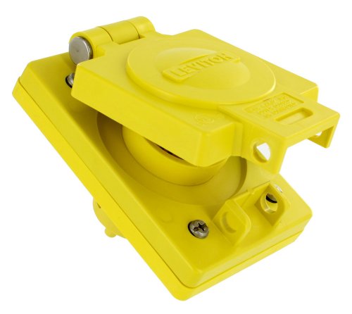 Leviton 64W34 IP66 Rated Cover, Corrosion Resistant, NEMA L7-15, 15A, 277V, 2P, 3W, Industrial Grade, Grounding, Wetguard Single Inlet, Yellow