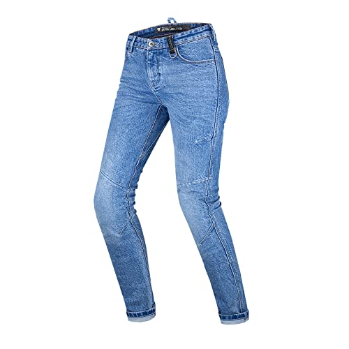 SHIMA Devon Motorcycle Jeans - Ventilated Elastic Slim Fit Riding Trousers with FiberQL Reinforcements, CE Knee and HIPS Protectors (Women, Blue, 32)