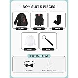 Marvelous World Boys Suits Black Slim Fit Size 2 Formal Suits for Kids Toddler Tuxedos Dresswear Ring Bearer Outfit Boys' Wedding Suits Set Dress Clothes Teen Youth 5-Piece Adjustable Waist