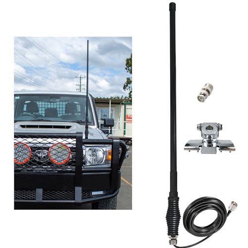 SIGNALPLUS GMRS Mobile Antenna for Car, VHF UHF GMRS, Vehicle Ham Radio Antenna with Spring Base, Car Bonnet Bracket, PL259