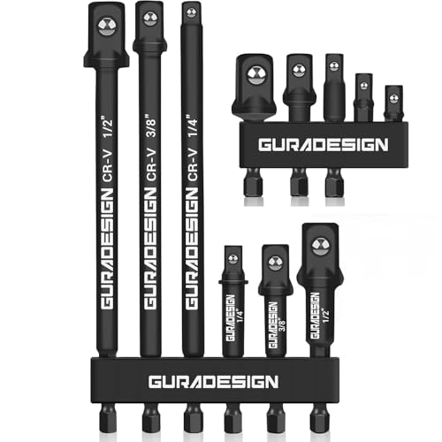 GURADESIGN 11-Piece Impact Socket Adapter Set - 3/6 Inch Hex Shank, Drill & Driver Adapter for 1/4" 3/8" 1/2" Impact Drivers