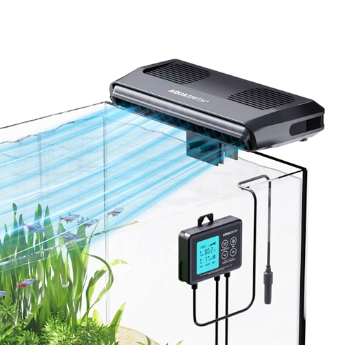AQUASMITH Aquarium Chiller Fan,Fish Tank Cooler with Temperature Control,Minimum Setting 59℉,Auto Start/Stop,Refrigeration Effect 5.4-9℉,3-Speed Modes,for Axolotl Seawater Freshwater Coral Grass Tank