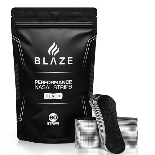 Performance Nose Strips for Breathing (60 Count) - Oil & Sweat Proof Adhesive - Athletic Nasal Strips for Snoring & Sleeping - Black, Wide Body, Universal Fit, Extra Strength
