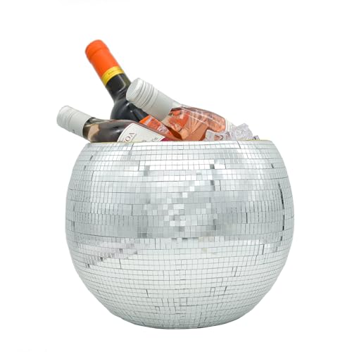 Wittolins Disco Ice Bucket for Cocktail Bar,Mirror Silver Disco Ball Decor,Retro Party Accessories,9.8 Inch Disco Ball Theme Party Decorations,Cooler for Wine Beer Champagne Ice Cold Drinks