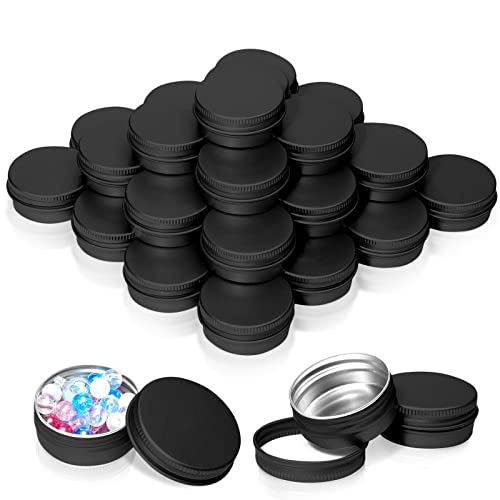 30 Pack 1 Ounce Aluminum Tin Cans, 30 ml Aluminum Screw Lid Round Tin Container Bottle, for Lip Balm, Eye Shadow, Creams, Black.