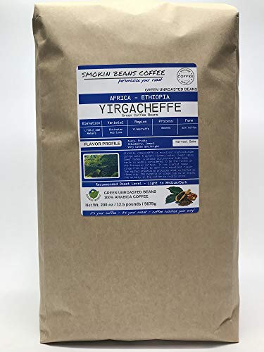 12.5 Pounds – African - Ethiopia Yirgacheffe - Unroasted Arabica Green Coffee Beans – Varietal Ethiopian Heirloom – Drying/Milling Process Washed SunDried – Unique Distinctive Taste