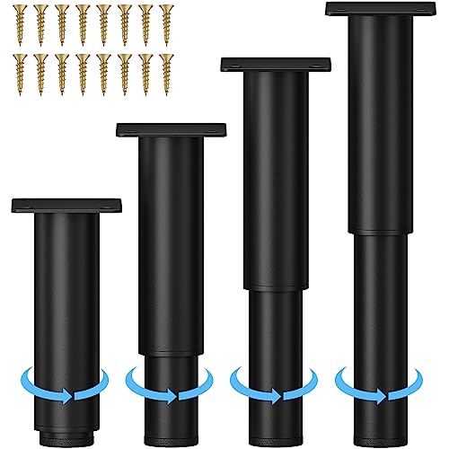 Metal Adjustable Furniture Legs 5.12-9.45 inch, Wlrrcwdttc Sofa Legs Cabinet Legs Adjustable Height Replacement Support Legs for Bed/Couch/Dresser/Chair/Coffee Table, Legs for Furniture Set of 4-Black