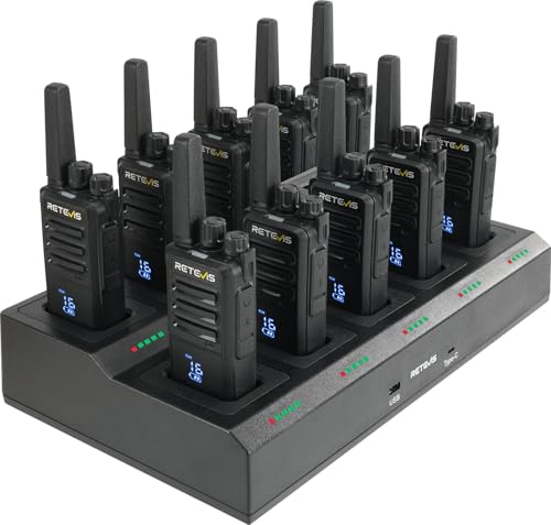 Retevis RT68H 2 Way Radio Long Range (10 Pack) with 10 Way Charger,Rechargeable Walkie Talkies for Adults,Easier Charging,Easier Management,LCD Display, Keypad Lock,Hands Free Compact Walkie Talkie