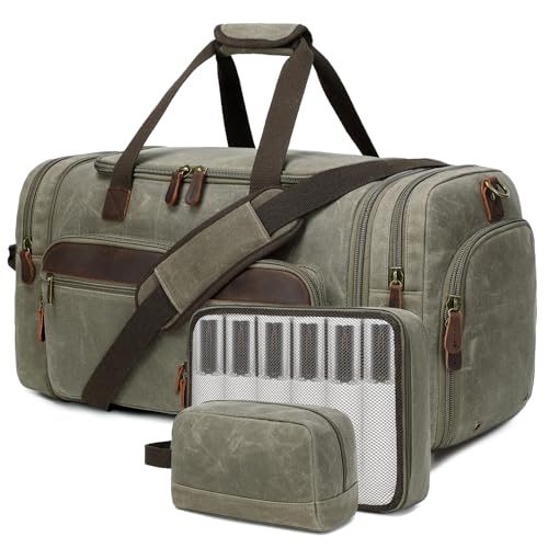 Yamons Mens Duffle Bag for Travel 3Pcs Set Travel Bags for Men 60L Expandable Canvas Bag (Army Green)