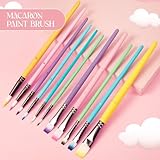 Zhanmai 24 Pcs Paint Brush Set Macaroon Color Paint Brushes Bulk 4 Type of Shapes in Different Sizes Paint Brushes for Acrylic Painting and Kids Nylon Hair Oil Watercolor Brushes for Drawing Supplies