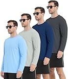 Kinglaman 4 Pack Men's UPF 50+ Rash Guard Swim Fishing Sun Shirts, Long Sleeve SPF UV Sun Protection Shirts for Men 1 Blue 1 Gray 1 Navy 1 Charcoal Large