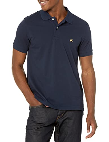 Brooks Brothers Men's Short Sleeve Cotton Pique Stretch Logo Polo Shirt, Navy, Small