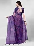 VIRICA Women's Regular Net Organza Digital Print Saree with Unstitched Blouse Peice (Purple)