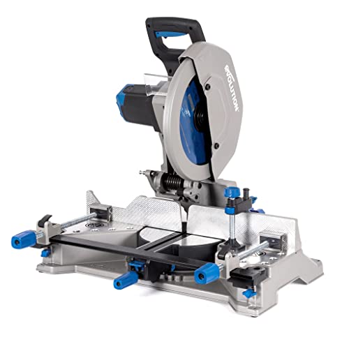 Evolution S355MCS 14" Mitering Chop Saw | Heavy Duty Metal Cutting Saw | 15A/1450 RPM | TCT Blade | Sliding Head & Locking Pin | Cast Iron Clamps | Mitering Base | Knurled Fence | Quick Clamp