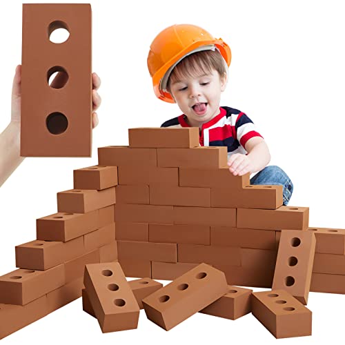 Zhanmai 50 Pack Foam Brick Blocks Actual Brick Size Large Stacking Toy Cinder Blocks for Stacking and Construction 8 x 4 x 2.4 Inch(Red)