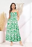 GRACE KARIN Summer Dresses for Women Spaghetti Strap Dresses Casual Sleeveless Dress Smocked Waist Boho Maxi Dress Green Floral M