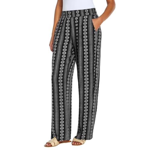 Three Dots Women's Elastic Pull On Pant with Pockets (US, Alpha, Large, Regular, Regular, Multi)
