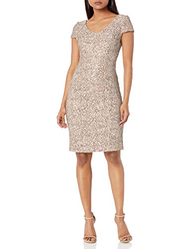 Alex Evenings Women's Knee Length V Neck Cocktail, Mother of The Bride Dress (Petite & Regular Sizes), Champagne Ivory, 12