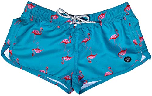 Official Molokai Womens Swim Trunks Quick Dry Elastic Waist Drawstring (Flamingos, Large)