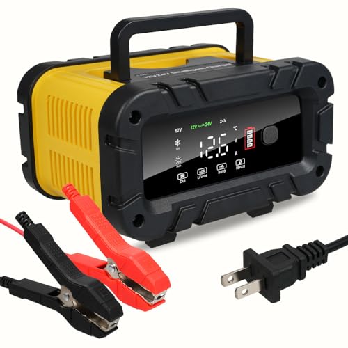 VTWTV 20-Amp Car Battery Charger,12V 24V Fully Automatic Smart Battery Charger, 7-Stage Trickle Charging Battery Maintainer, Auto Desulfator for Truck Motorcycle,Boat, Lifepo4 Lead Acid Batteries